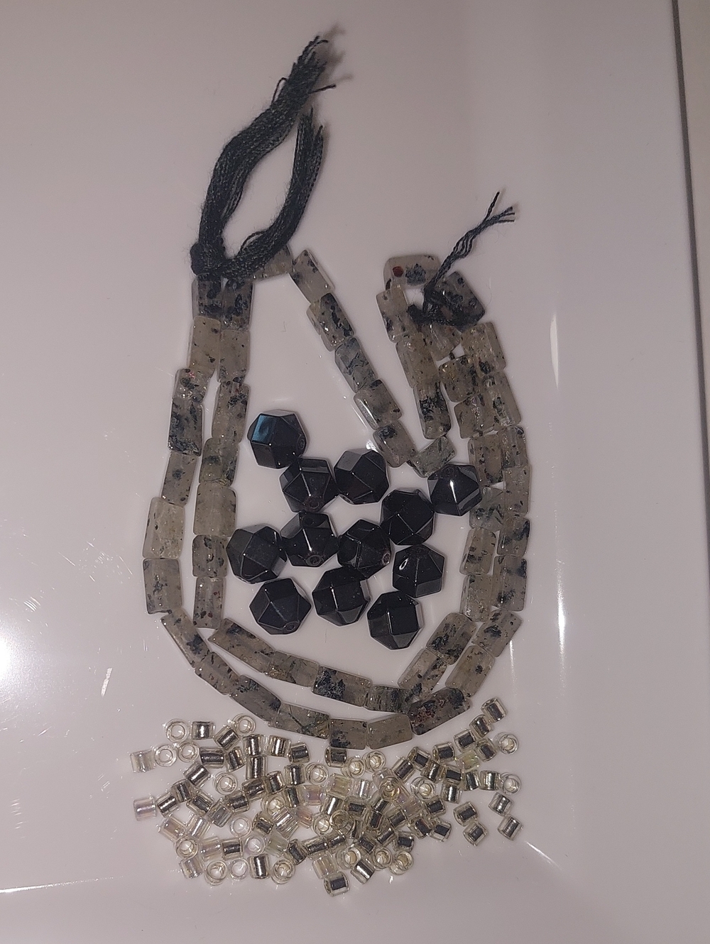 Tourmalated Quartz ,silver And Clear Cilinder Beads & Hematite Beads